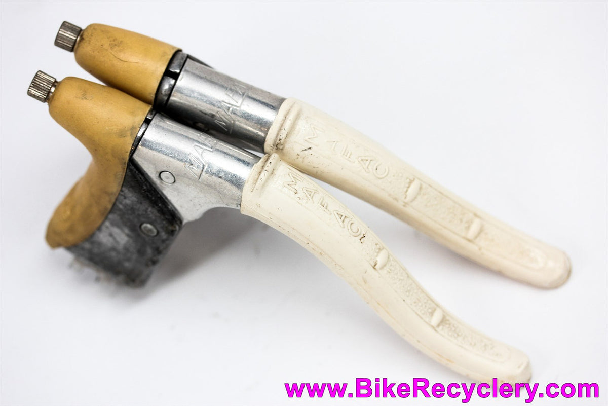Mafac Course 121 Professional Dural Half Hood Brake Levers: NM Original Tan Hoods - Barrel Adjusters - White Covers - 1950's 1960's (Near Mint+)