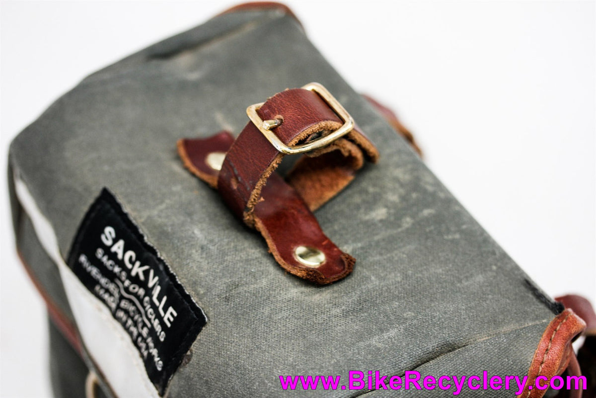 Rivendell Sackville Banana Sax Saddle / Handlebar Bag: Olive & Honey Brown Leather - Waterproof Waxed Canvas (Near Mint)