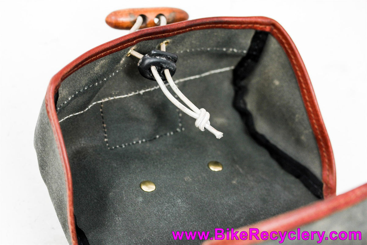 Rivendell Sackville Banana Sax Saddle / Handlebar Bag: Olive & Honey Brown Leather - Waterproof Waxed Canvas (Near Mint)