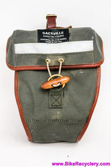 Rivendell Sackville Banana Sax Saddle / Handlebar Bag: Olive & Honey Brown Leather - Waterproof Waxed Canvas (Near Mint)