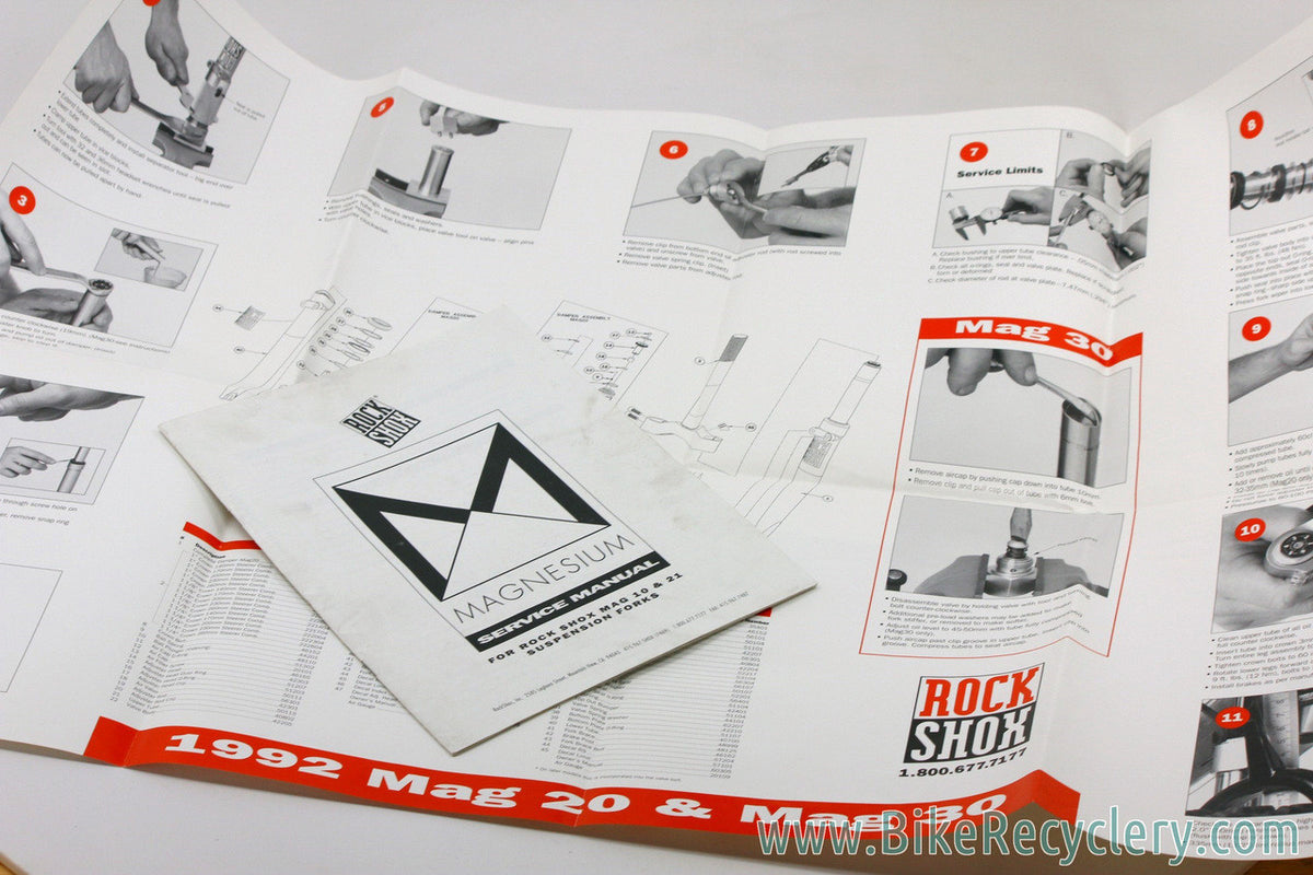 Rockshox Mag 21, Mag 20, Mag 10, Mag 30 Owners Manual & Shop Poster: Vintage 1990's