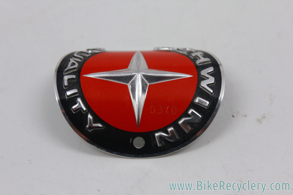 NIB/NOS 1980's Chicago Schwinn Lightweights Road Bike Headtube Badge: Round w/ Star - Black/Red