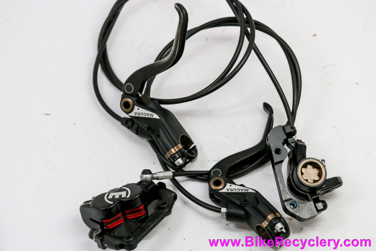 Magura MTS Trail Sport Hydraulic Disc Brakeset: 4 Piston Front 2 piston Rear - Black/Gold (Near Mint+)