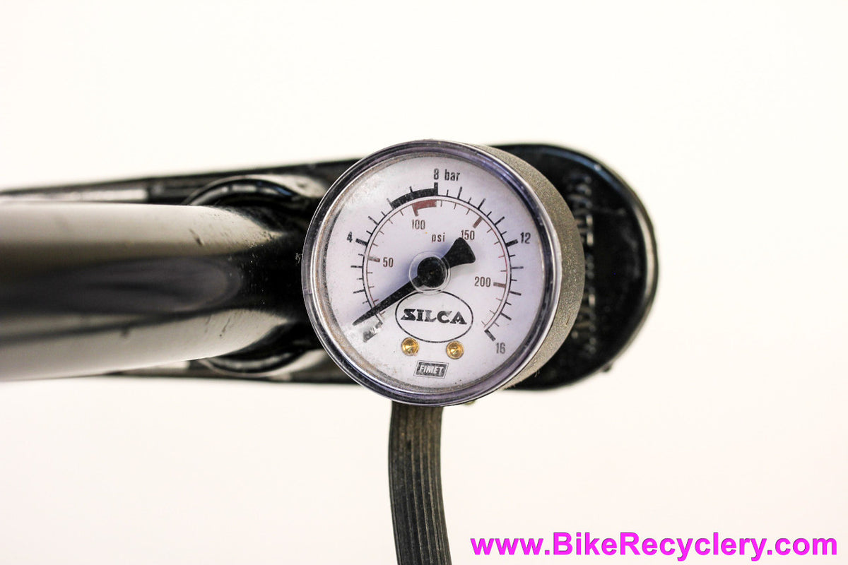 Vintage Silca Super Pista Floor Pump: Wooden Handle - Brass Head & Nut - Yellow Vertical Logo (EXC+ Works Perfectly)